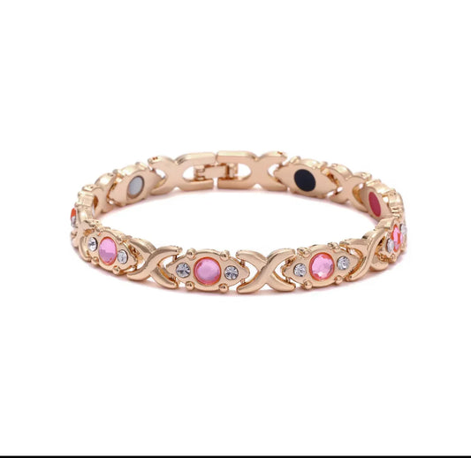 Copper Colored Pink stone Leaf Bracelet