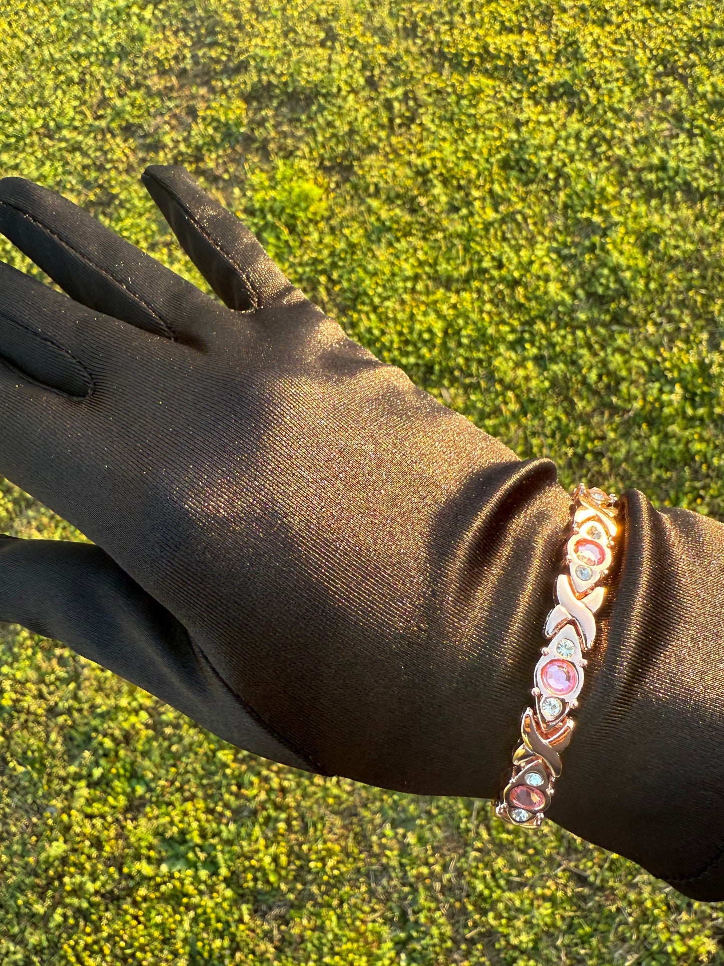 Copper Colored Pink stone Leaf Bracelet