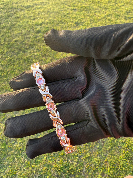 Copper Colored Pink stone Leaf Bracelet